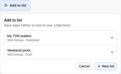 Add to list button and modal to pick a creator collection