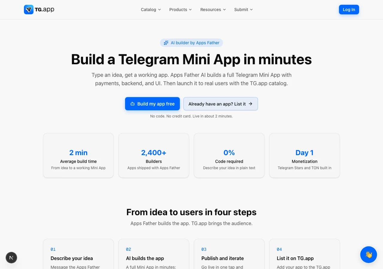 Build a Telegram Mini App landing at /build