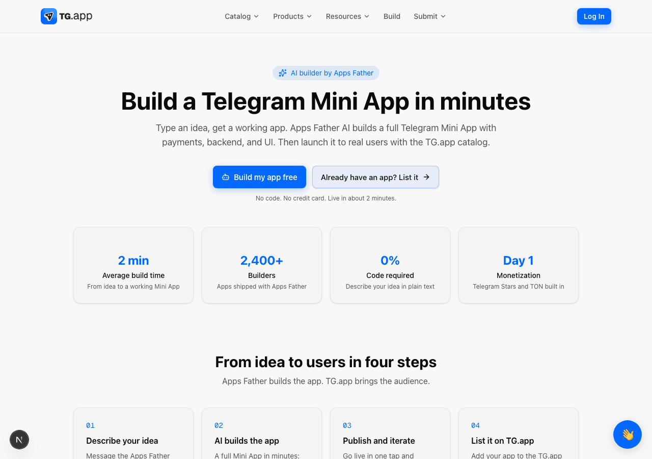 Build a Telegram Mini App landing at /build