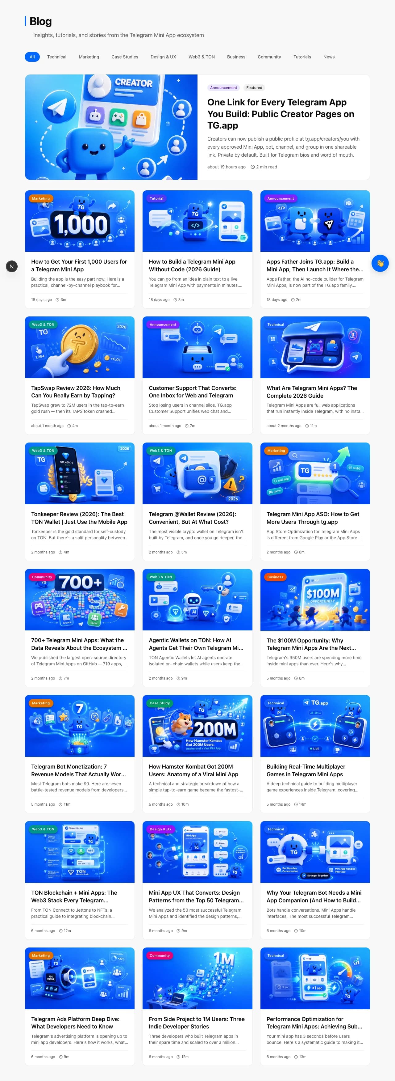 Blog grid with solid high-contrast category badges on covers