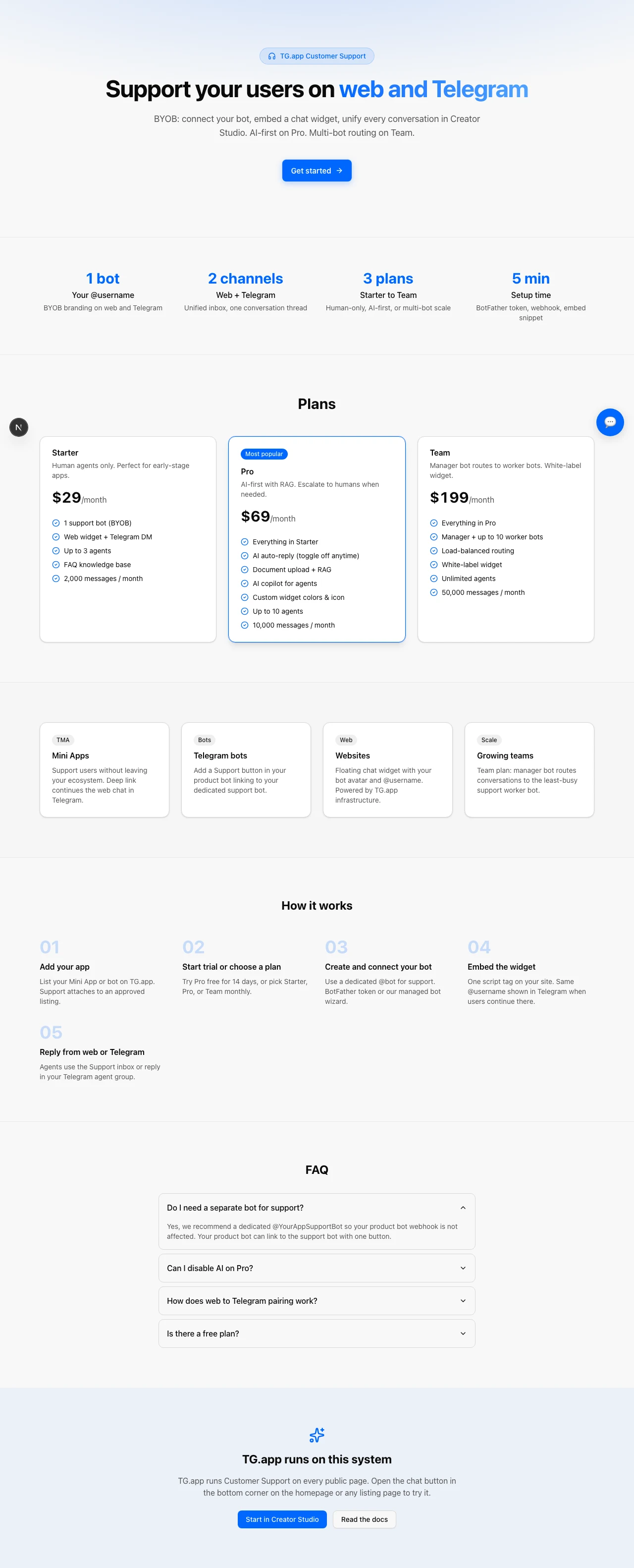Customer Support product landing at /support
