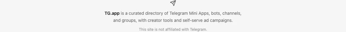 TG.app footer blurb with site description and Telegram disclaimer