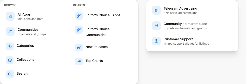 Products dropdown with titles and descriptions on separate lines
