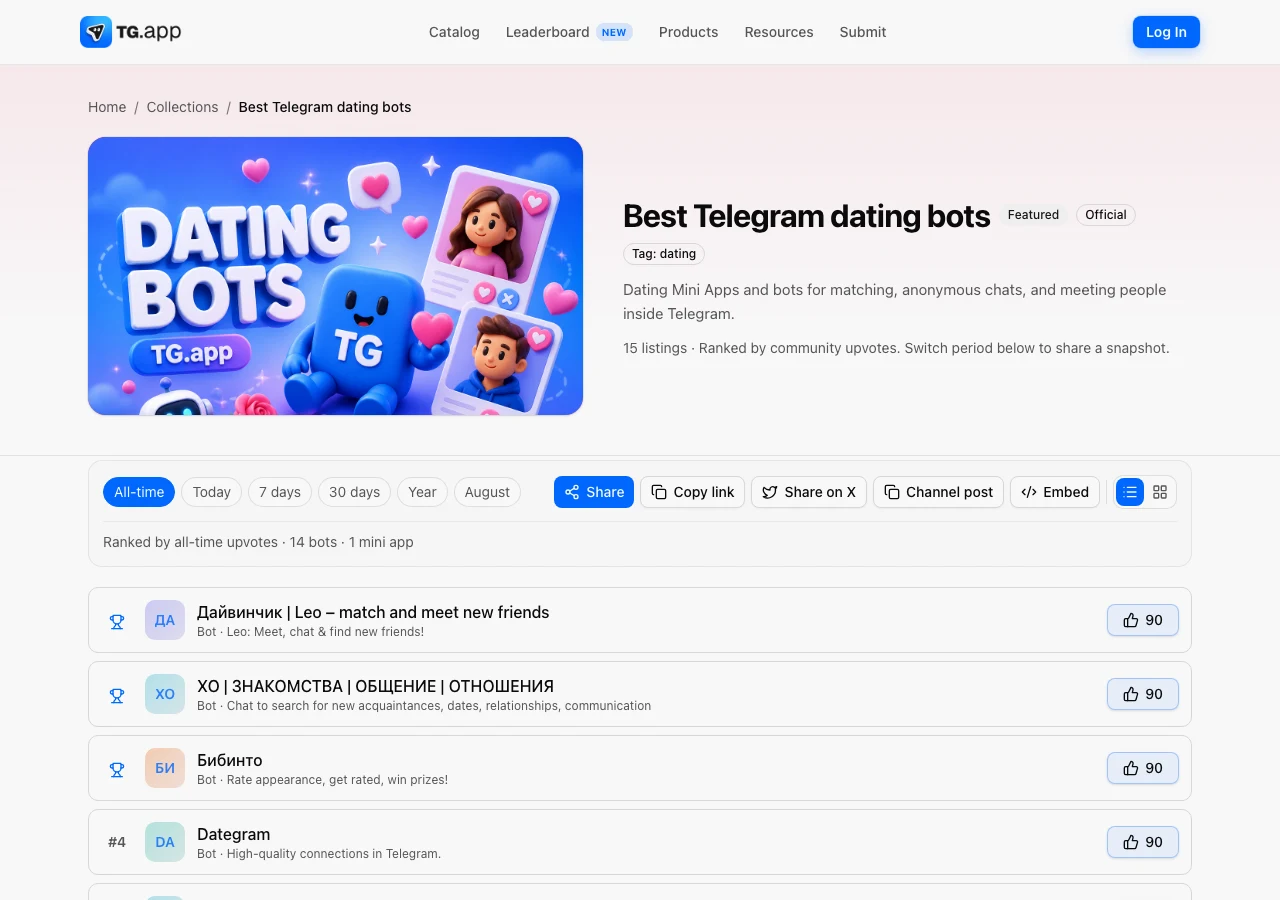 Best Telegram dating bots collection with Official badge