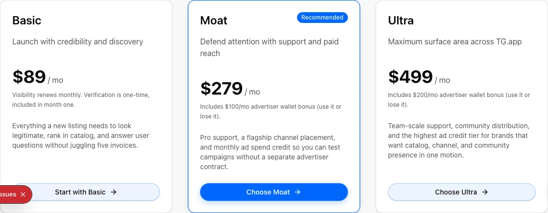 Growth package plan cards on the pricing page