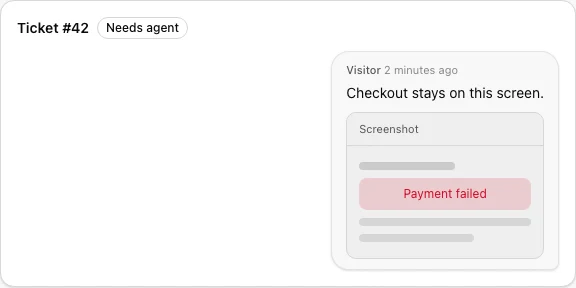 Support inbox thread with a visitor screenshot
