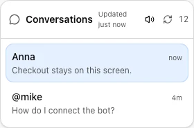 Support inbox conversation list with a speaker icon for new message sounds