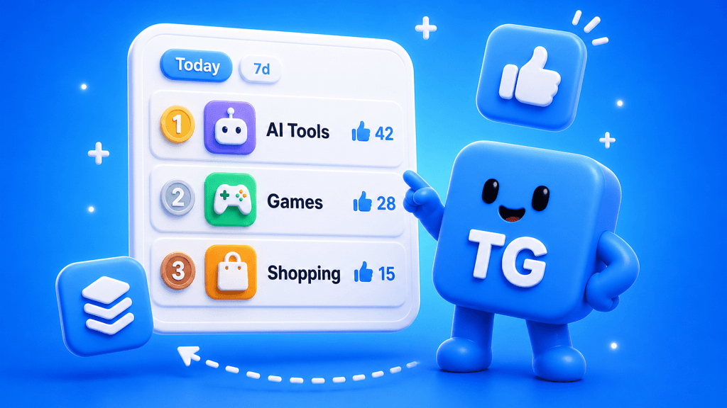 Real TG.app Collections page with search, create CTA, and featured lists