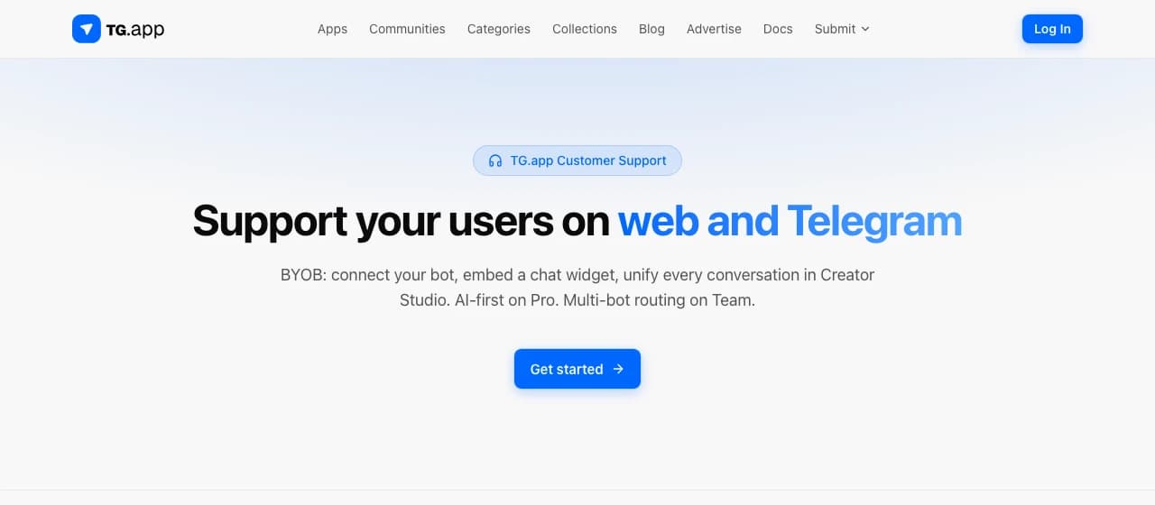 TG.app Customer Support product page hero