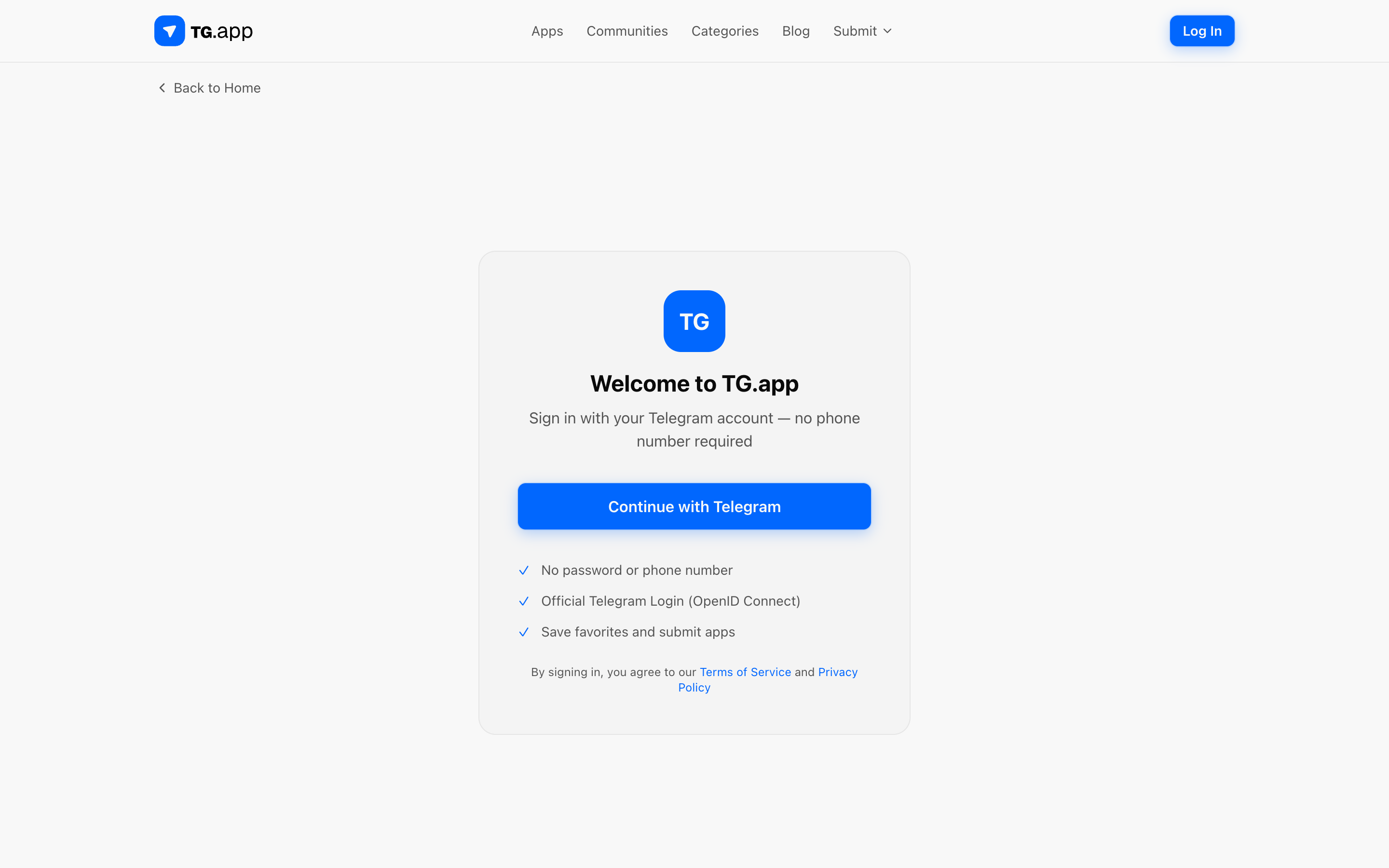 Login page