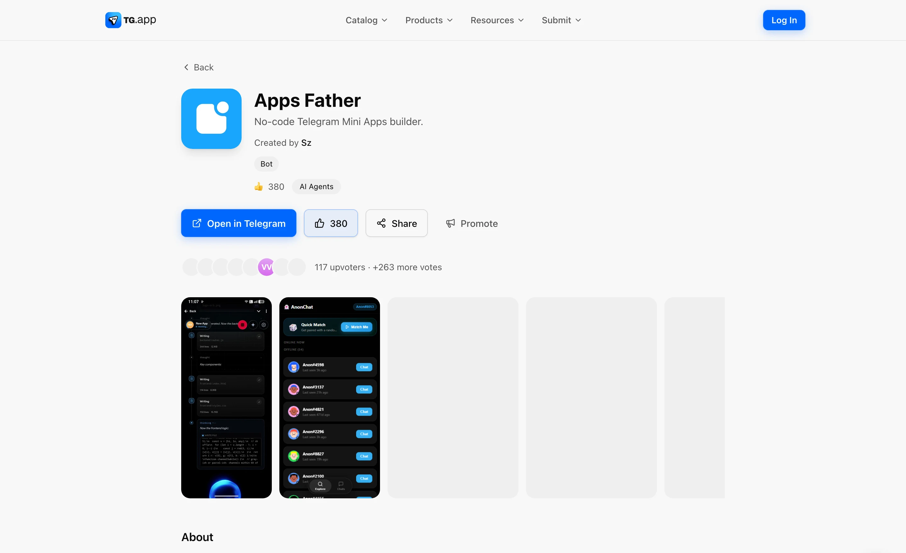Apps Father listing page with real upvote button and upvoter count